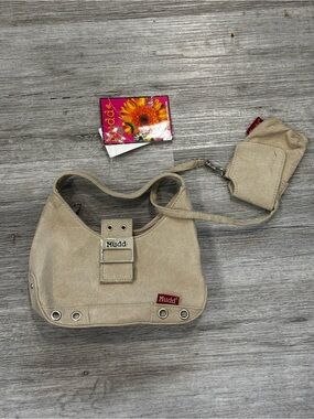 Mudd bagz Tan faux Suede Shoulder Bag with Detachable phone pouch 90s y2k